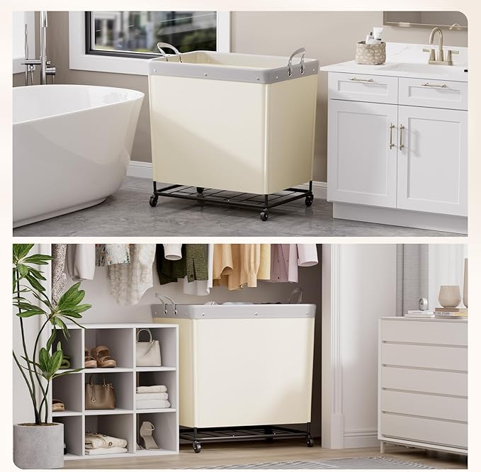 Lifewit 330L Laundry Basket with Wheels, Large Heavy Duty Commercial Rolling Laundry Hamper with Handles, Tall Steel Frame Laundry Cart for Laundry Room Bedroom Hotel Home Dorm, White