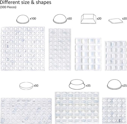 Amazon Basics Cabinet Door Bumper, Clear Self Adhesive Bumpers Pads for Surface Protection and Noise Reduction, 300-Piece, 6.9 x 4.5 x 0.6 inch