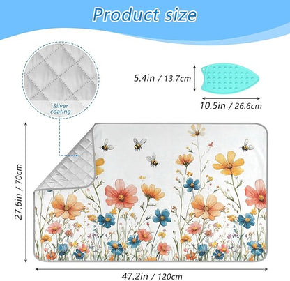 Yellow Wildflower Bees White Ironing Mat for Table top Portable Ironing Pad Blanket for Washer Dryer Countertop Travel