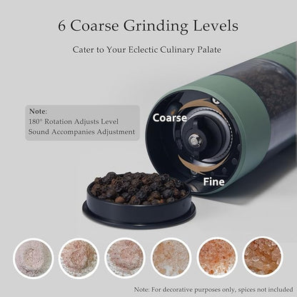 Electric Salt and Pepper Grinder, USB Rechargeable, Automatic Salt and Pepper Shaker, Adjustable Coarseness, Electric Pepper Mill, LED Light, Refillable, Kitchen Gadgets (Sage)