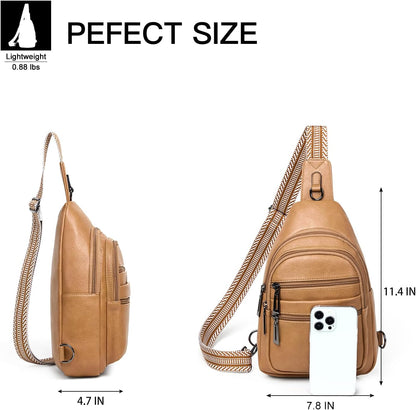 Sling Bag for Women Cross Body Purse Fanny Pack Sling Backpack Vegan Leather Shoulder Crossbody Bag Travel Tan