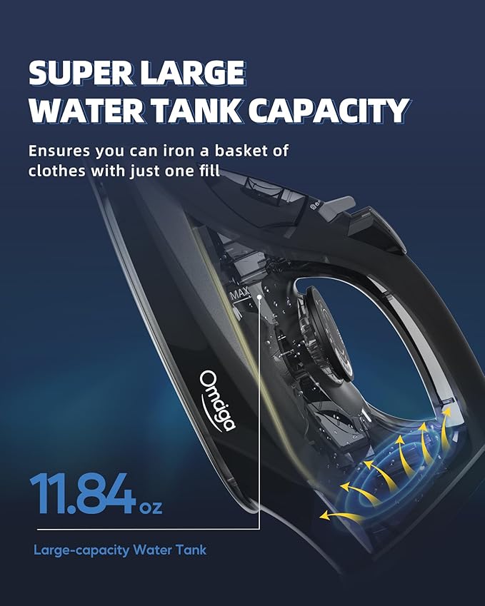 Steam Iron for Clothes, 1500W Iron with Rapid Heating, Non-Stick Ceramic Soleplate, Burst of Steam, Self-Cleaning, Auto-Off, Anti-Drip, 11.84oz Water Tank Ironing Clothes for Home, Black