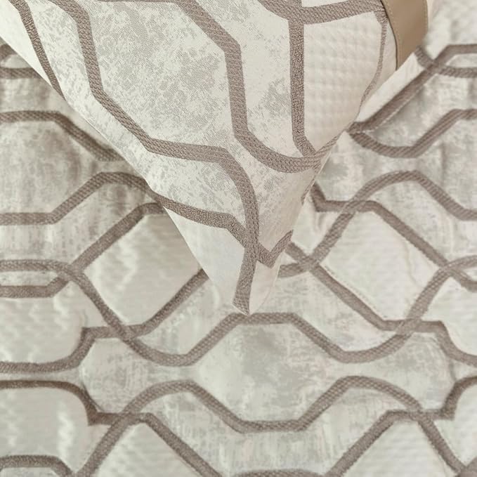 The HomeCentric King/Queen/Twin Ivory & Silver Decorative Queen 74"x18" Bed Runner with Pillow Cover, Lattice & Quilted Bed Scarf on Jacquard Silk Fabric - Ivory Delicacy