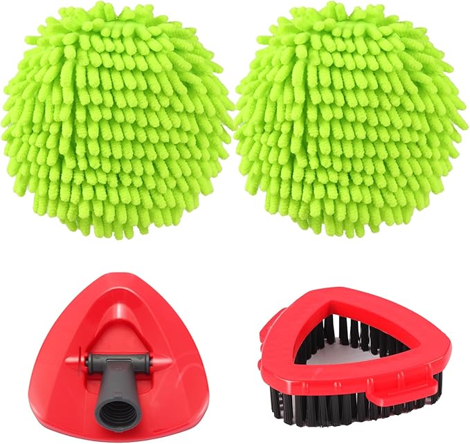 Mop Heads Replacements for OCedar RinseClean 2 Tank Spin Mop System, Mop Replace Head with 2 Chenille Mop Pads,1 Scrub Brush, and 1 Mop Base Set Combo