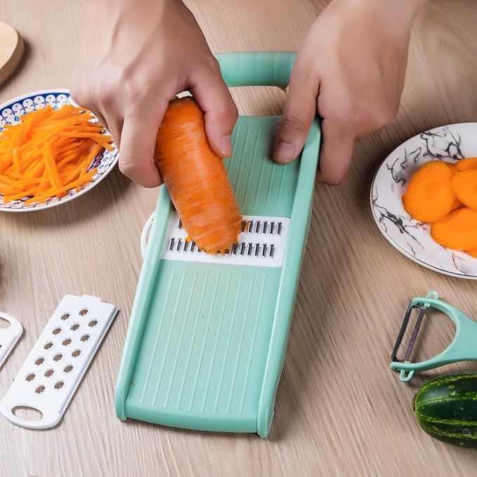 Mandoline Food Slicer for Kitchen 7-in-1 Vegetable/Cheese/Potato/Carrot/Cucumber Grater,Slicer, Cutter, Grinder,Waffle Fry Cutter For Potatoes,Julienne Peeler
