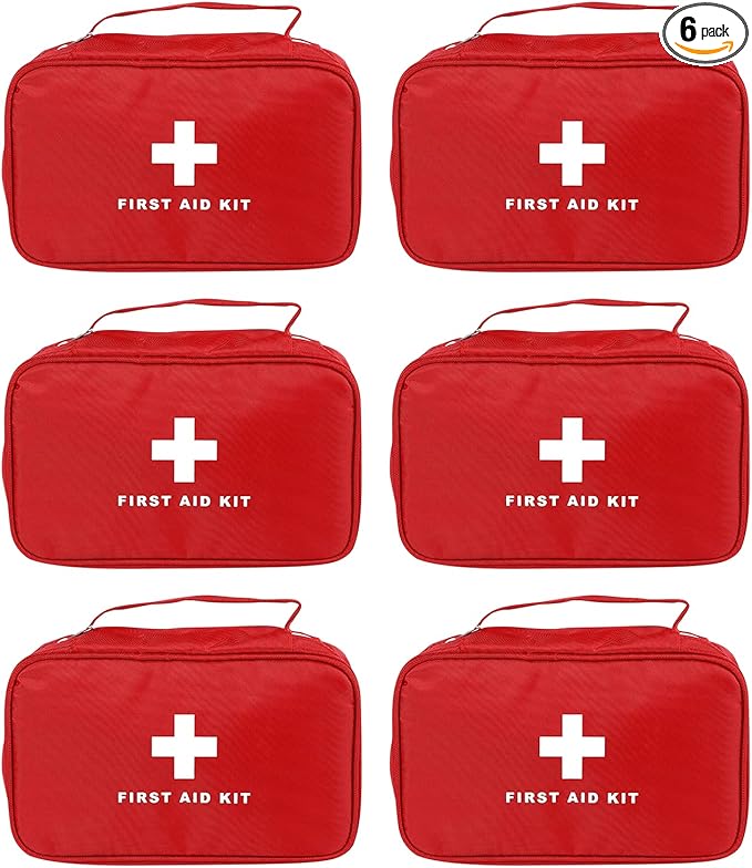 AOUTACC 6pcs First Aid Bag Empty, Waterproof Durable First Aid Kit Bag Empty with Zippered,First Responder Storage Medicine Emergency Bag for Home Office Kitchen Outdoor Travel Camping Activities-Red