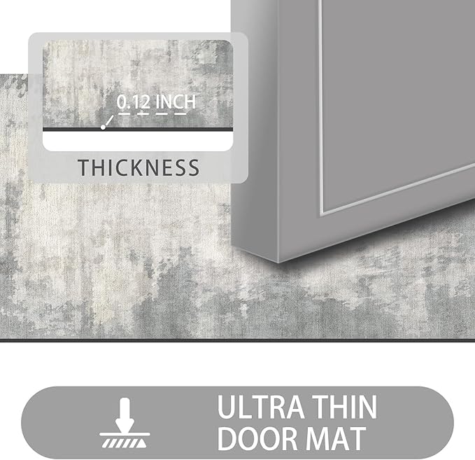 Ultra Thin Door Mat Indoor Entrance, 1/10 in Thin Door Mats for Inside Entry, Non-Slip Rubber Backing Washable Doormat, Fade Resistant, Absorbent, Low Profile Dirt Trapper, 30"X17",Distressed