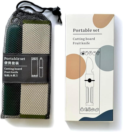 5-in-1 Small Cutting Board Set，Multifunctional Travel Stainless Steel Fruit Knife with cover，Outdoor Portable Peeling Fruit Potato Peeler for Travel, Camping, Kitchen (grey)