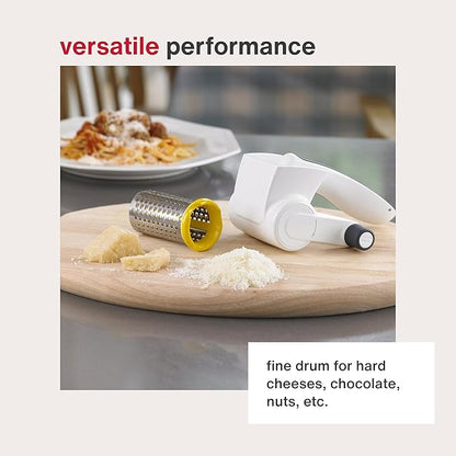 Zyliss Classic Cheese Grater - Handheld Rotary Grater with Handle - Vegetable, Chocolate, Hard Cheese & Nut Grater – White