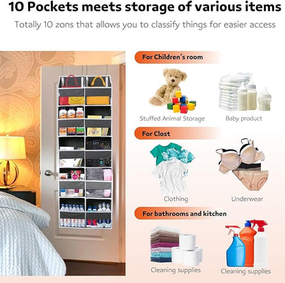 2 Pack Over the Door Organizer 5 Tiers, Extra Large Behind Door Storage of 10 Compartments, 80 lbs Weight Capacity Over Door Organizer, Door Hanging Organizer for Closet, Diaper Organizer,Room storage