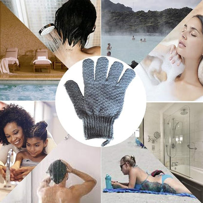 Bath Exfoliating Gloves - 4 Pcs Lengthened and Large Scrubbing Gloves for Shower, Spa, Massage - Scrub Mitts for Body, Face, Hand and Foot (Black and Gray)