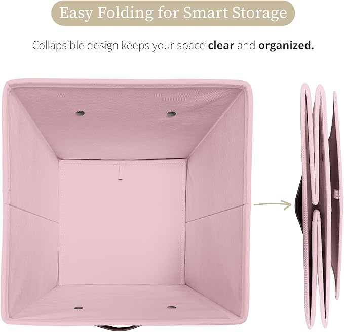 DECOMOMO Storage Bins, Cube Storage Bin with Labels, Fabric Storage Cubes for Shelves (10.5" x 11" / 6pcs, Pink)