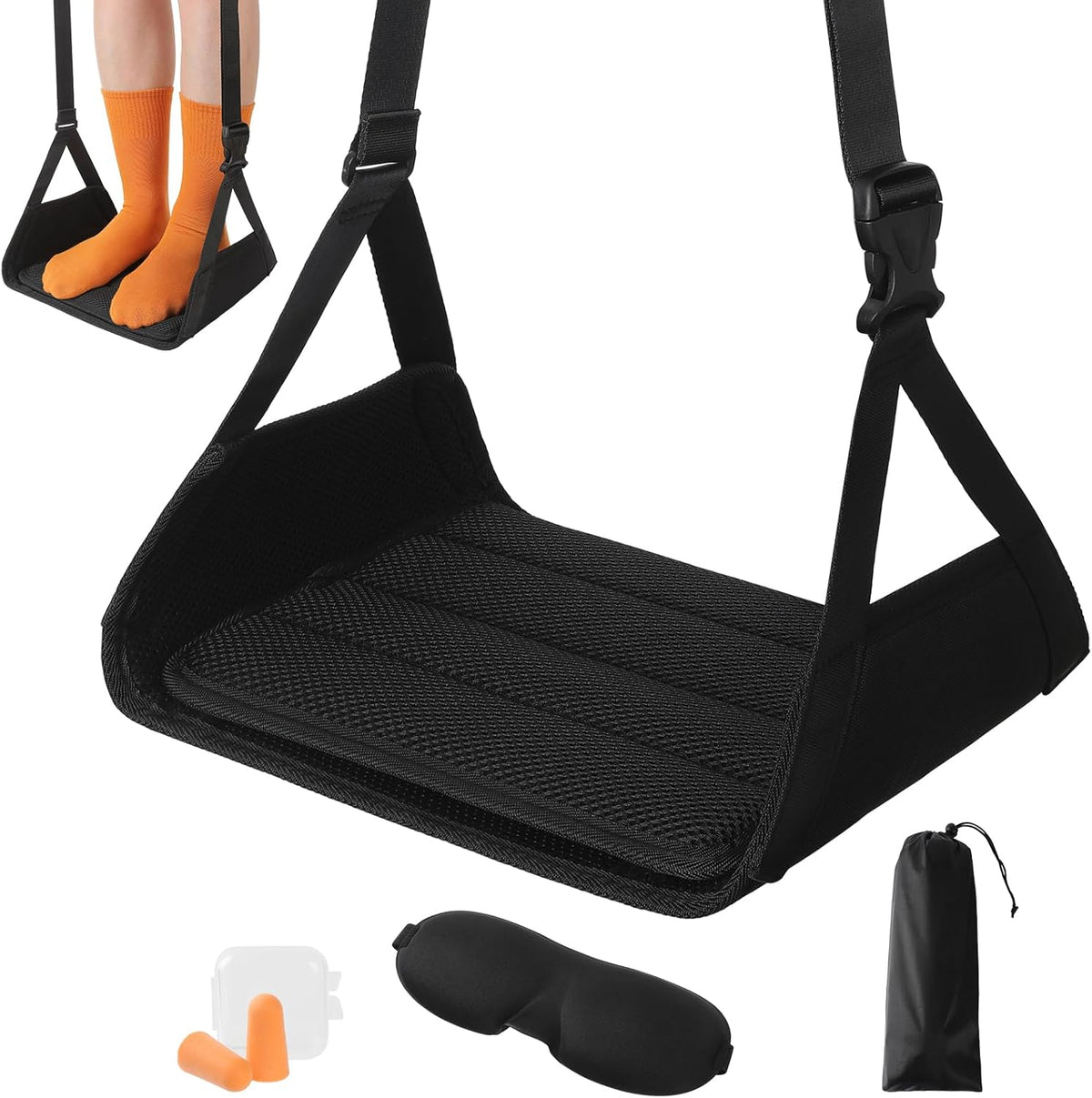 KENTIX Airplane Foot Rest Hammock for Long Flights - Adjustable Travel Foot Sling with Breathable Mesh, Portable Leg Rest for Economy Seats