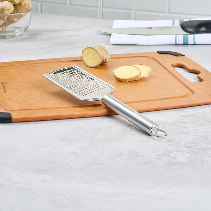 Restaurantware-German Standard Fine Handheld Grater, 1 Flat Cheese Grater - Dishwashable, Durable, Stainless Steel, With Handle, Suitable For Chocolate, Nutmeg, Garlic, Lemon, And, More