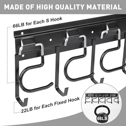LEYU Metal Garage Tool Organizer Wall Mount, 4 Pack Garden Tool Organizer With Extension Cord Straps, Garage Organization Hooks and Hangers for Shed, Yard Storage, Wall Holder for Hanging Broom Mop