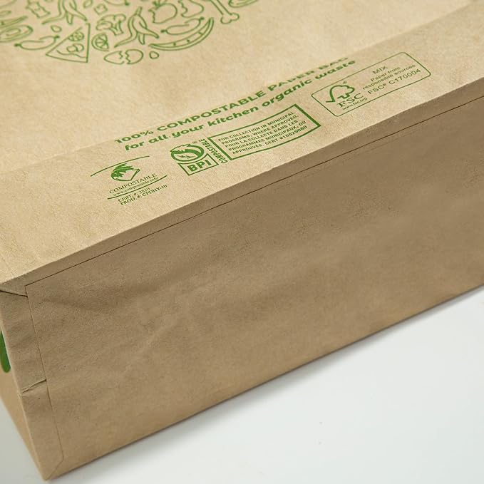 Hytrend-Kitchen Food Waste Bag-35 Bags-%100 Compostable paper Bag - Leak Resistant Liner - Plastic Free - Small-Certified by BNQ and BPI