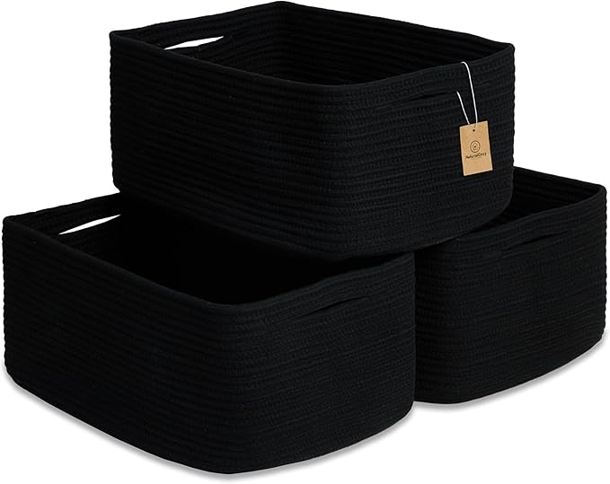 NaturalCozy Storage Baskets 16.8”x13”x7.6” Cotton Rope Woven Baskets for Organizing 3-Pack | Toy Storage Bins | Basket for Shelves, Laundry, Blanket, Clothes, Closet, Kitchen, Bathroom, Gifts