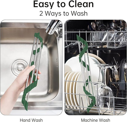 Tomorotec Triangle Roll-Up Dish Drying Rack for Sink Corner Small Foldable Stainless Steel Over The Sink Multipurpose Kitchen Drainer Caddy Organizer Storage Shelf Holder (Olive Green)