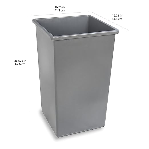 Amazon Basics Square Waste Container Open Top Wastebasket, Plastic Bins, 25 gallons, Grey, (Pack of 2)