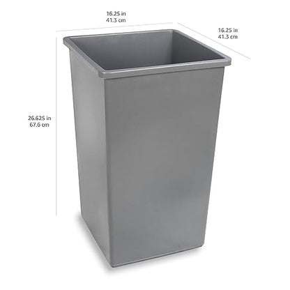 Amazon Basics Square Waste Container Open Top Wastebasket, Plastic Bins, 25 gallons, Grey, (Pack of 2)