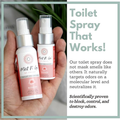 Mist N’ Go by Omaze Travel Bathroom Spray for Toilet Spray Odor Eliminator - Travel Toilet Spray for Bathroom Air Freshener Spray for Bathroom Deodorizer - Blossom Travel Size (1oz x3)
