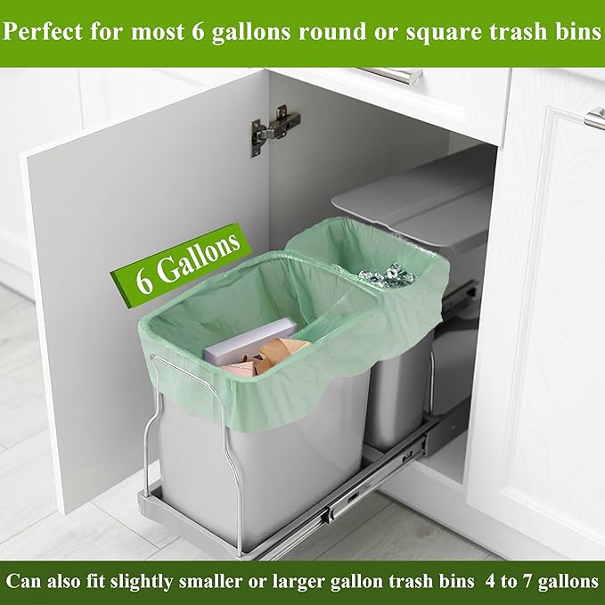 C Crystal Lemon 50 Count Biodegradable Kitchen Food Waste Bags - 6 Gallon Scraps Bags - Heavy Duty Compostable Waste Bags for Kitchen - Unscented Trash Bags 6 Gallon for Yard, Food