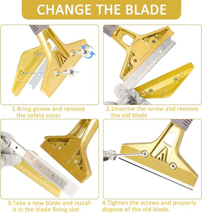 Razor Blade Scraper,Floor Scraper Tool with 30PCS Extra Blades,Paint Scraper Ideal for Cleaning Stove Top,Windows,Glass,Tiles,Wall,Labels.(4 in,Metal)