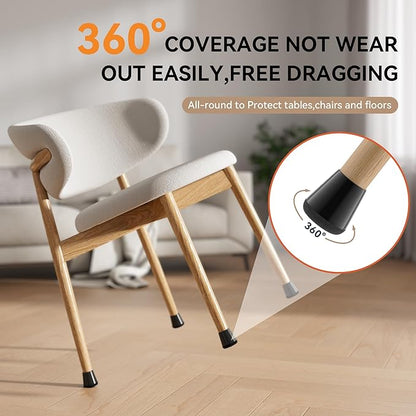 24PCS Upgraded Silicone Chair Leg Floor Protectors for Hardwood Floors, Furniture Sliders for Chair Legs, 360°Felt Pad Bottom Wrapped Thickening Furniture Pads Cap Covers to Scratch and Reduce Noise