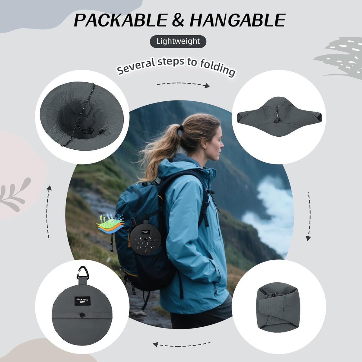Durio Waterproof Bucket Hats for Woman UPF 50+ Sun Hat UV Protection Packable Rain Hats for Women Lightweight Hiking Hat