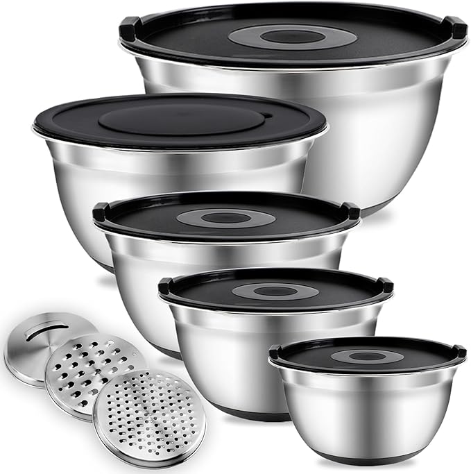 COOK WITH COLOR Stainless Steel Mixing Bowls Set with Lids - Nesting Bowls with Non-Slip Bottom, Silver, 14 Pieces
