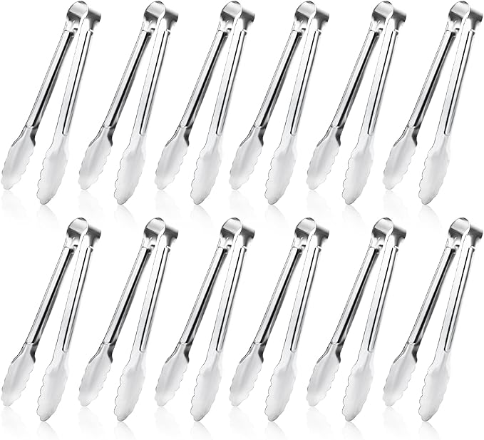 12 Pack Small Serving Tongs,XEVOM Stainless Steel Sugar Tongs Mini Appetizers Tongs Mental Kitchen Tongs for Serving Food (5inch)