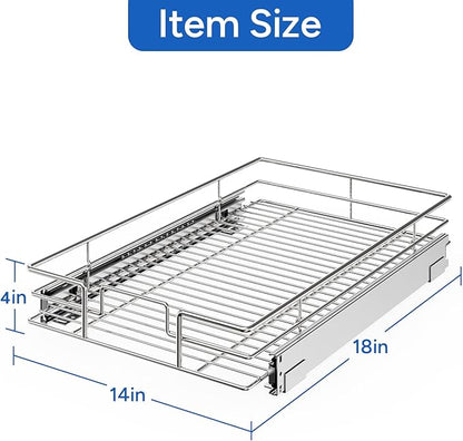 ROOMTEC Pull Out Cabinet Organizer, Cabinet Pull Out Shelves 14" W x 18" D, Heavy Duty Cabinet Drawers Slide Out Kitchen Cabinet Organizers Storage Shelf