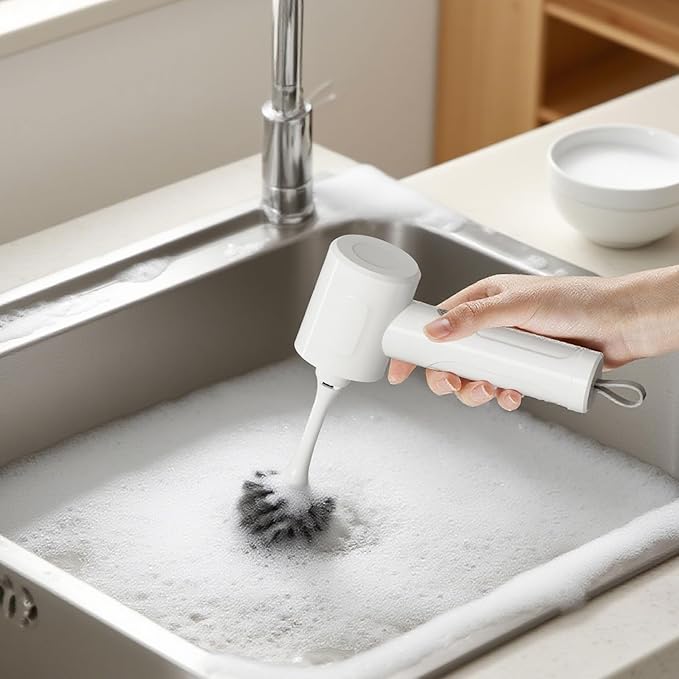 Electric Scrubber Spin- Rechargeable Cordless Handheld Spin Brush with 4 Replacement Brushs with 2 Adjustable Speed Mode for Kitchen,Sink, Bathtub Stovetop ect.