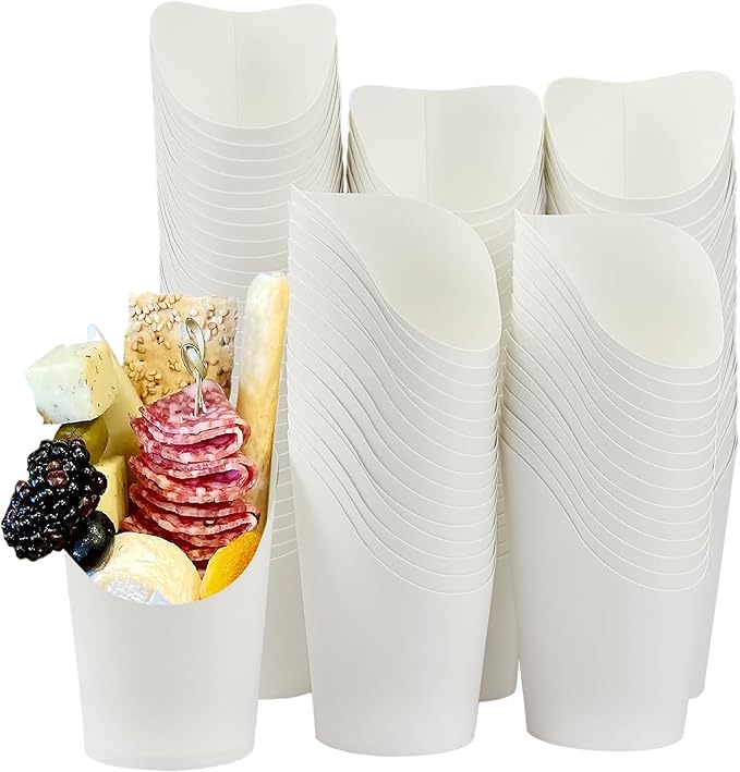 CAMKYDE 100 Pcs French Fries Holder, 14oz Disposable Paper French Fry Cups White Charcuterie Cups for all Occasions (14oz, White)