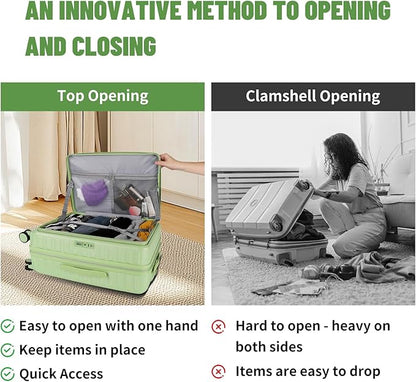 3-Piece 20/24 Top Opening Hardshell Lightweight Luggage and 28-Inch Clamshell Opening Travel Suitcase with Spinner Wheels & TSA Locks, Avocado Green 20in/24in/28in