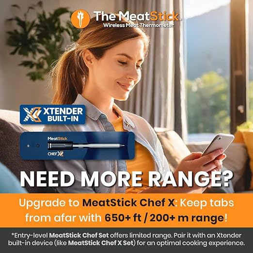 MeatStick Chef: Quad Sensors Smart Wireless Meat Thermometer-Meat Probe for Smoker, BBQ, Oven, Grill, Kitchen, Rotisserie, Air Fryer, Deep Frying-Limited Range