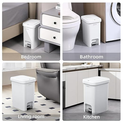 MOPALL Small Bathroom Trash Can with Lid Soft Close, Garbage Can with Press Top Lid & Foot Pedal, Step Trashcan Slim Trash Bin Waste Basket for Toilet, Office, Bedroom, Kitchen, Living Room 2.7 Gallon