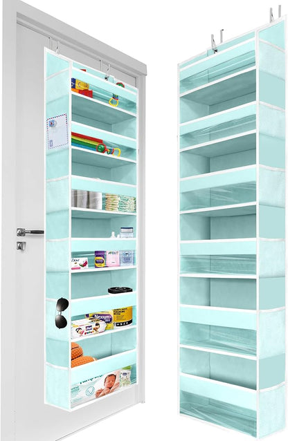 HOMELUX THEORY 1 PC Heavy Duty Over the Door Organizer 55x14x6.7, 6 Large Front & 12 Side Pockets, Hanging Storage Closet Door Organizer for Bedroom, Bathroom and Baby Nursery Storage (Baby Blue)