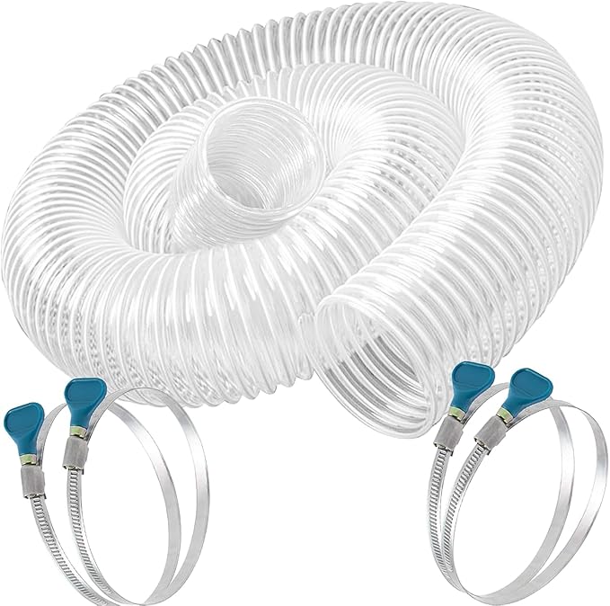 Heavy PVC Dust Collection Hose 4" x 10', Flexible Clear PVC Fume Collection Hose, Puncture-Resistant, Reinforced With Coated Wire Helix