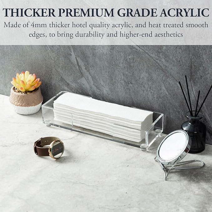 MyGift Modern Premium Clear Acrylic Bathroom Paper Towel Holder for Trifold, Z-Fold and Multifold, Commercial Grade Countertop Disposable Folded Napkin Dispenser Tray for Home, Office, or Business