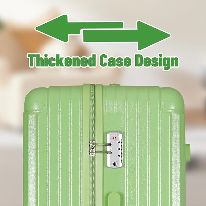Carry-on 20 Inch and 28 Inch Square Thickened ABS+PC Hard Shell luggage, 2-Piece Suitcase Set with TSA Lock & Dual Zipper Mesh Inner Layer Design, Avocado Green