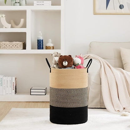 Fiona's magic 100L Extra Large Laundry Hamper Basket, 26.4Gal Tall Woven Laundry Basket Storage, Baby Nursery Hamper for Blankets, Clothes Hamper for Bedroom and Living Room Organizing, Brown & Black