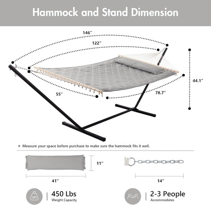 ANOW Double Hammock with Stand 12FT, Heavy Duty Hammocks with Stand for Outdoors, 450 LBS Weight Capacity, Light Gray