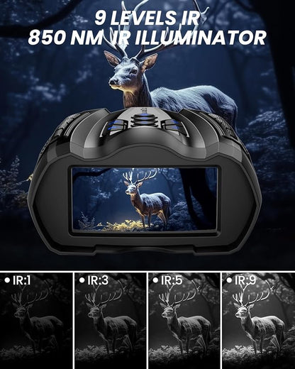 Night Vision Goggles, 4K Binoculars with Camera, 3.5" HD Display and 32GB TF Card, 9 Gear Night Vision, 10X Digital Zoom, 4000mAh Battery Nightvision