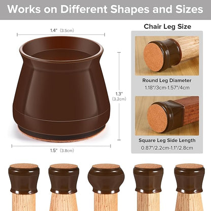 24PCS Upgraded Silicone Chair Leg Floor Protectors for Hardwood Floors, Furniture Sliders for Chair Legs, Felt Bottom Furniture Pads, Anti-Slip Round&Square Cap Covers to Scratch and Reduce Noise