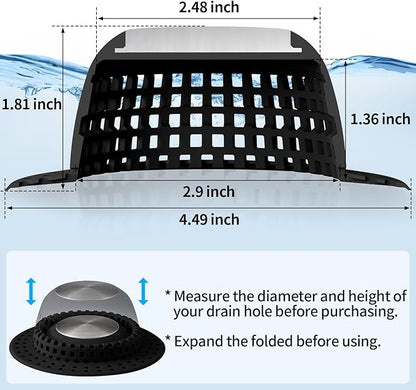 Shower Drain Hair Catcher, Bathtub Drain Cover Foldable Silicone Shower & Tub Protector for Pop-Up & Regular Drains