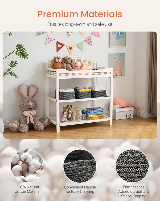Small Woven Basket, 12 x 8 x 4.5 Inches, Storage Basket for Organizing, Cute Small Rope Shelf Closet Cube Storage Bins Baskets for Shelves, Dog Toy Gift Baskets Empty, 3 Pack Mixed Black