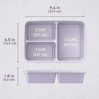 Bentgo Prep - 20-Piece 3-Compartment Reusable Meal Prep Containers with Lids, PFAS & BPA Free Materials, Durable, Microwave, Freezer, & Dishwasher Safe To Go Food Storage (Lilac)