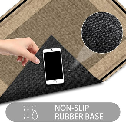 Ultra Thin Door Mat Indoor Entrance, 1/10 in Thin Door Mats for Inside Entry, Non-Slip Rubber Backing Washable Doormat, Fade Resistant, Absorbent, Low Profile Dirt Trapper, 35"X24", Brown