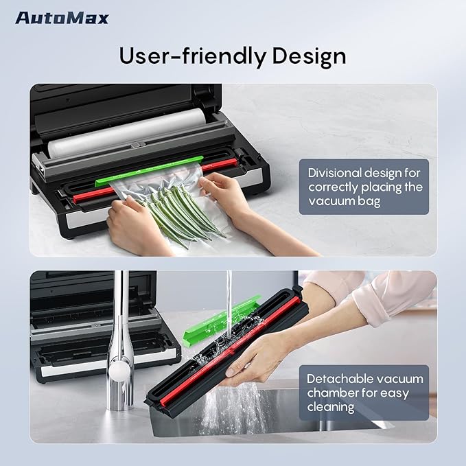 Fully Automatic Vacuum Sealer, 95Kpa Powerful Food Vacuum Sealer Machine, Auto Dry-Wet Detection | Bag Cutter | 2 Rolls Bags & 100 Pcs Precut Bags | Effortless Operation, Silver - Black